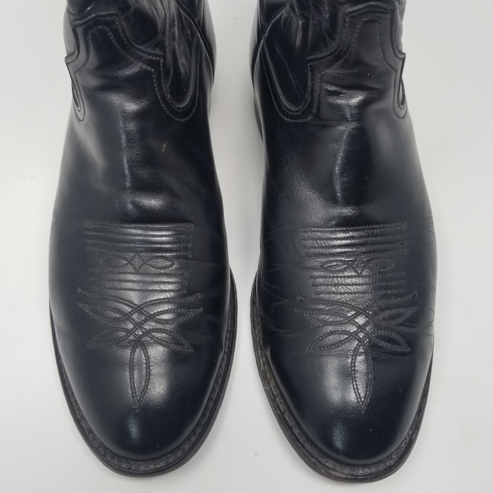 Tony Lama Black Leather Western Roper BOOTS Mens Style 2801 Sz 9 EE WIDE - Picture 5 of 16